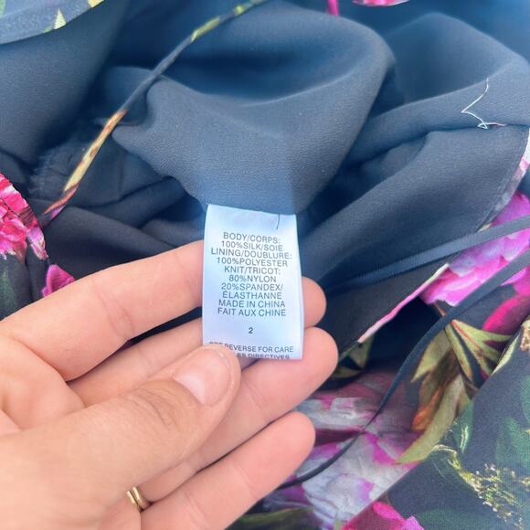 Cami NYC Kimmy Long Sleeve Pink Black Floral Bodysuit Blouse Silk 2 Chiffon - Picture 11 of 12